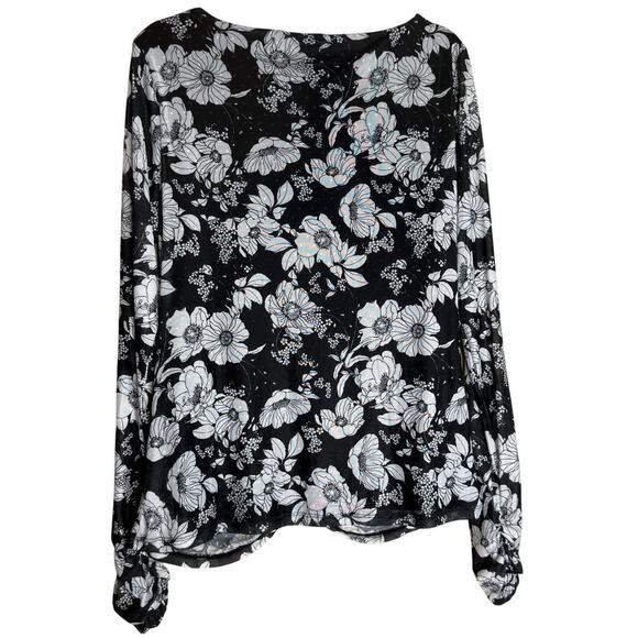Laundry by Shelli Segal Ruched Mesh Top Blouse Women XL Black Marshmallow Flora - Picture 2 of 8